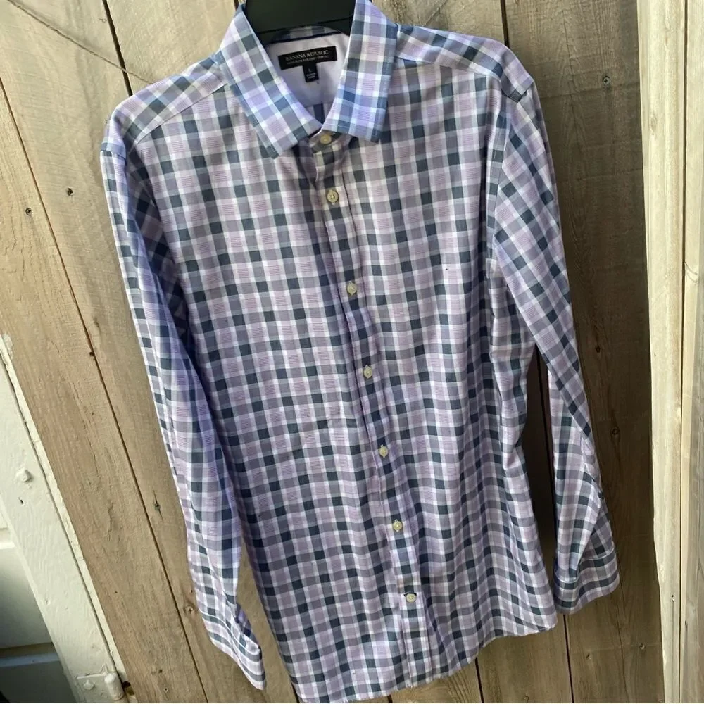 Banana Republic purple plaid dress shirt men's sz large